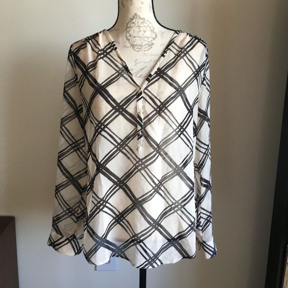 Semi-Sheer Black & Cream Banana Republic Blouse M